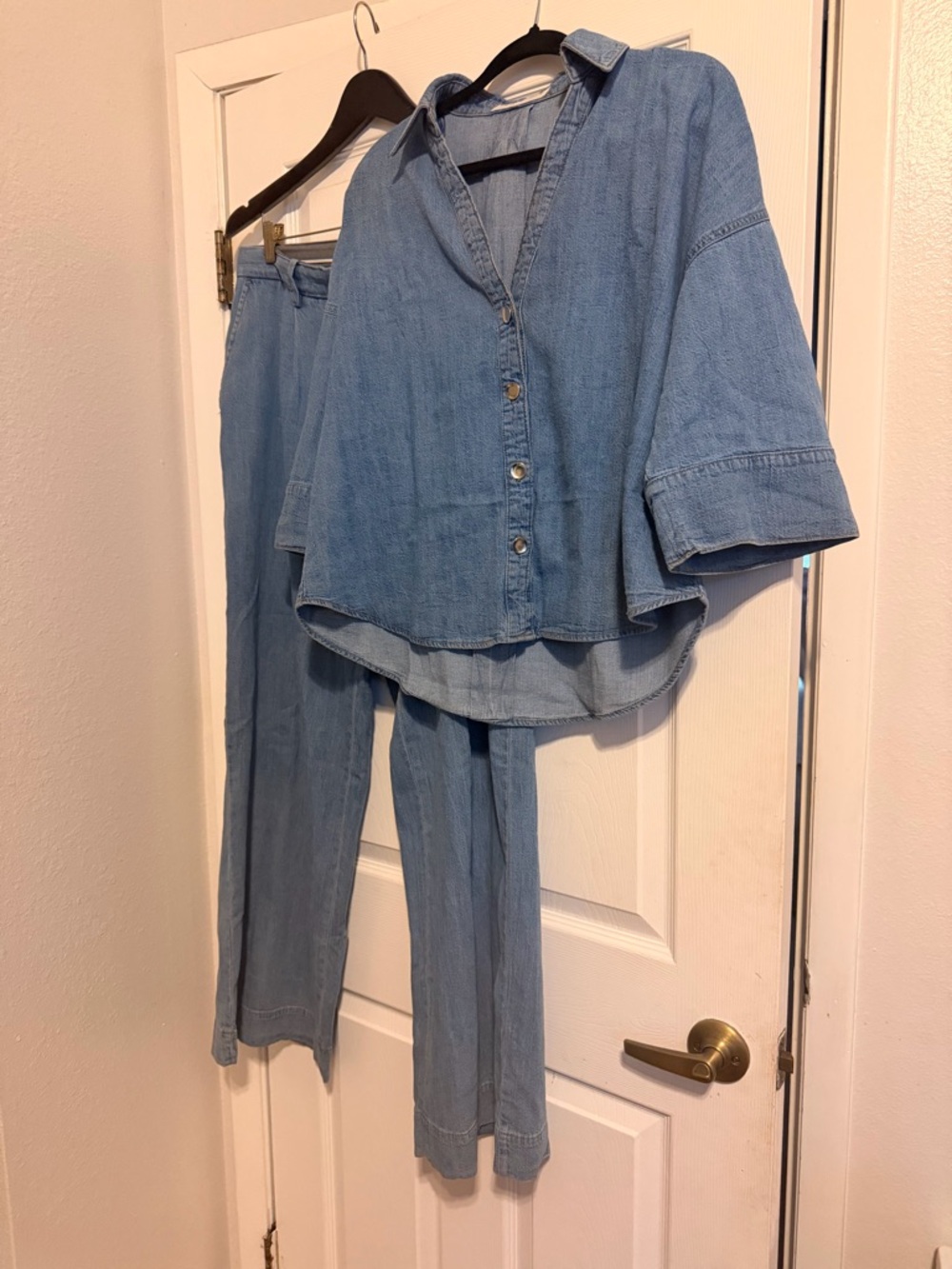 ZARA Light Blue Denim Two-Piece Set — Button-Up Top & Pants